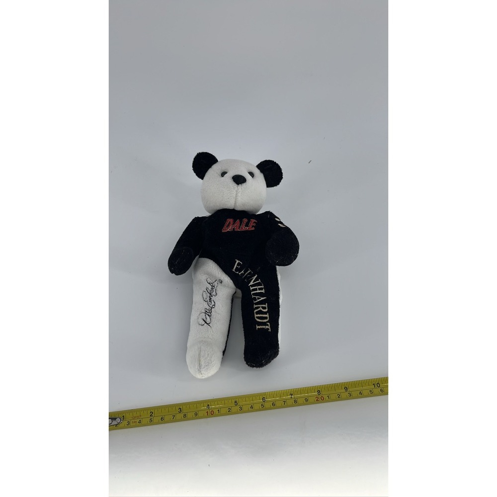 NASCAR Dale Earnhardt Plush Bean Bag Bear Black White Embroidered Signature 8.5"